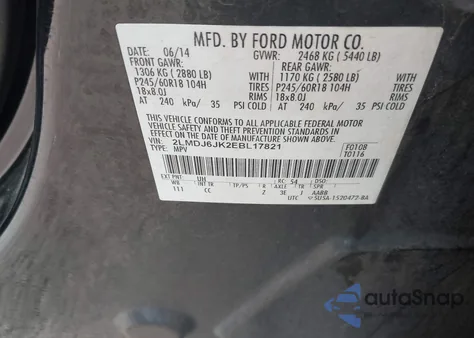 2014 Lincoln Mkx from USA, damaged, VIN 2LMDJ6JK2EBL17821